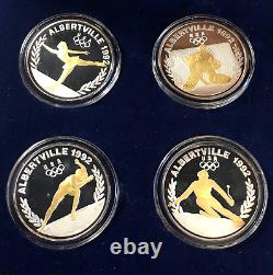 1992 ALBERTVILLE US OLYMPIC TEAM. 4 PROOF GILDED SILVER COINS 8 OZT WithBOX & COA