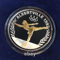 1992 ALBERTVILLE US OLYMPIC TEAM. 4 PROOF GILDED SILVER COINS 8 OZT WithBOX & COA