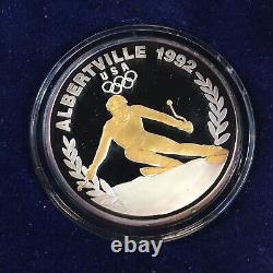 1992 ALBERTVILLE US OLYMPIC TEAM. 4 PROOF GILDED SILVER COINS 8 OZT WithBOX & COA