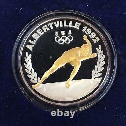 1992 ALBERTVILLE US OLYMPIC TEAM. 4 PROOF GILDED SILVER COINS 8 OZT WithBOX & COA