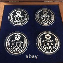 1992 ALBERTVILLE US OLYMPIC TEAM. 4 PROOF GILDED SILVER COINS 8 OZT WithBOX & COA