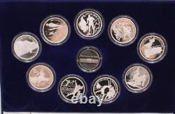 1992 Albertville winter Olympics 9-Silver coins with Medallion & box Gem Proof