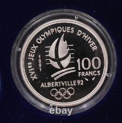 1992 Albertville winter Olympics 9-Silver coins with Medallion & box Gem Proof