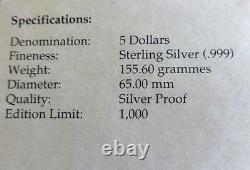 1992 Fine Silver Proof 5oz Bermuda $5 Coin Box + Coa Olympics 1/1000 Royal Mint