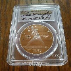 1992-S PCGS PR69DCAM Olympic BASEBALL Silver Dollar SIGNED DALE MURPHY -LOW POP