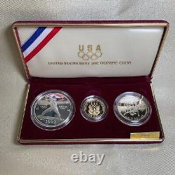 1992 U. S Mint Olympic 3 Coin Proof Set Ogp & Coa United States Gold & Silver