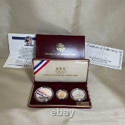 1992 U. S Mint Olympic 3 Coin Proof Set Ogp & Coa United States Gold & Silver