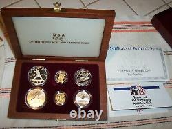1992 US Mint Olympic 6 Coin Proof and Uncirculated set, Gold Silver Clad