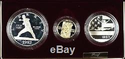1992 US Mint Olympic Commemorative 3 Coin Silver & Gold Proof Set as Issued DGH