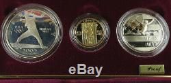 1992 US Olympic 3-Coin Gold Runner Silver Clad Commemorative Proof Set NR