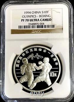 1994 Silver China Olympic Games 10 Yuan Ngc Proof 70 Uc 1 Oz Boxing Proof Coin