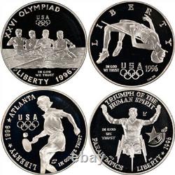 1995-1996 US ATLANTA OLYMPIC GAMES 8-90% SILVER COINS PROOF SET withBox + COA