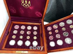 1995-1996 US Mint Olympics 32 coin GOLD & SILVER SET in Original Wood Box