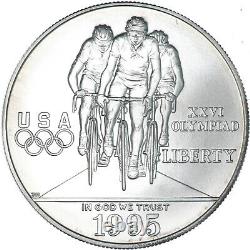 1995 D Atlanta Olympics Cycling BU 90% Silver Dollar Coin See Pics Z448