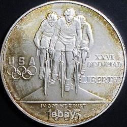 1995-D BU Olympic Cycling Commemorative Silver Dollar Coin & Mint Capsule Toned