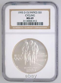 1995 D NGC MS 69 United States Olympic Cycling Comm Silver $1 Coin