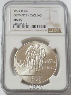 1995 D Silver $1 Olympics Cycling USA Commemorative Coin Ngc Ms 69