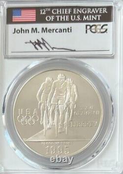 1995-P Olympic Cycling Commemorative Silver Dollar PR70 DCAM Mercanti Sign POP 7