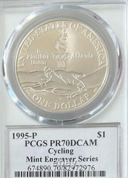 1995-P Olympic Cycling Commemorative Silver Dollar PR70 DCAM Mercanti Sign POP 7