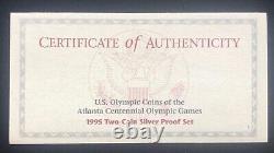1995-P US Mint Olympic Coins of Atlanta Games 2 Coin Silver Proof Set with COA
