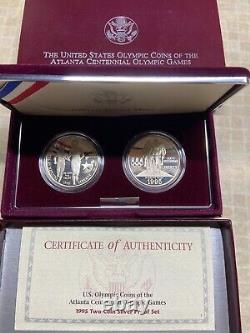 1996 Atlanta Centennial Olympics Commemorative 3 Silver Proof Dollar 2 coin sets