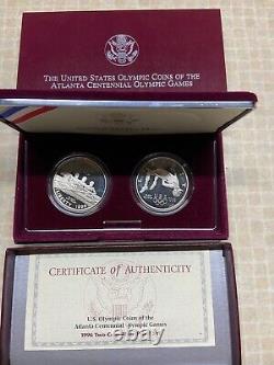 1996 Atlanta Centennial Olympics Commemorative 3 Silver Proof Dollar 2 coin sets