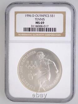1996 D NGC MS 69 United States Olympics Tennis Comm Silver $1 Coin