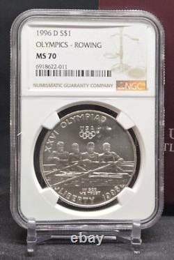 1996 D OLYMPICS ROWING $1 NGC MS70 SILVER COIN BROWN LABEL /w OGP