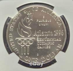 1996 D OLYMPICS ROWING $1 NGC MS70 SILVER COIN BROWN LABEL /w OGP