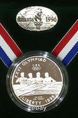 1996 P USA XXVI OLYMPICS ATLANTA Rowing Proof Silver Dollar Coin & Pin Set