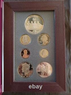 1996 Prestige US Mint 7 Coin Proof Set. Atlanta Olympics Silver Dollar. Box/COA