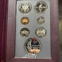 1996 Silver Prestige (7) Coin Proof Set Atlanta Olympics With Box And Coa