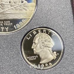 1996 Silver Prestige (7) Coin Proof Set Atlanta Olympics With Box And Coa