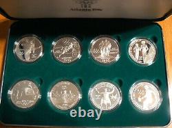 1996 U. S. Atlanta Olympic 8 Silver Coin Proof Set with All Cases and COA (B)