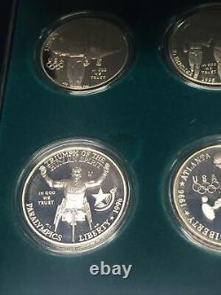 1996 US ATLANTA OLYMPIC 8 COIN SILVER PROOF SET With Box And COA