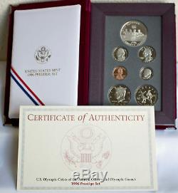 1996 US PRESTIGE Proof 7 Coin Olympic Rowing Silver Dollar Soccer Half Box + COA