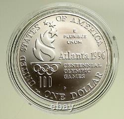 1996 USA United States SUMMER ATLANTA OLYMPICS TENNIS GIRL Silver $1 Coin i95085