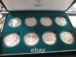 1996 Us Atlanta Olympic 8 Coin Silver Proof Set Case & Coa