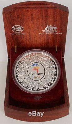 2000 1kg Coloured Silver $30 Sydney Olympic Coin Wooden display Case certificate