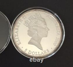 2000 Australia Kangaroo Flora Fauna 5 Dollars Silver Coin Sydney Olympics