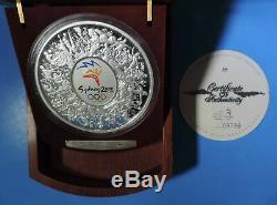 2000 Australia Sydney Olympic $30 One 1 Kilo. 999 Silver Coin with Wood Box & COA
