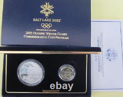 2002 US Mint Salt Lake Winter Olympics Commemorative PF Gold & Silver 2-Coin Set