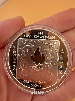 2004 Ukraine 28th Olympic Games Athens 20 Hryvna Silver. 925 2 OZ Coin withCOA