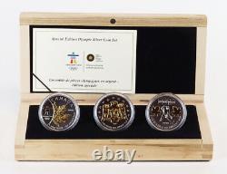 2008-2010 Canada Vancouver Winter Olympics Gilt. 9999 Fine Silver Three Coin Set