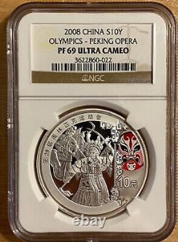 2008 China Beijing Olympics 10 Yuan Peking Opera 1oz Silver Coin NGC PF69 UCAM