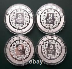 2008 China Olympics 10 Yuan Coin 1 oz 999 Fine Proof Silver 4 coins in caps
