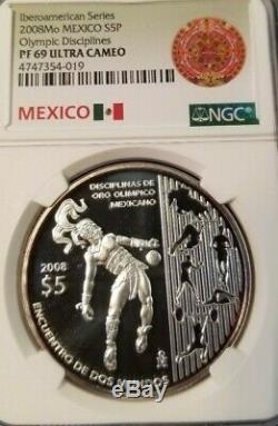 2008 Mexico Silver 5 Pesos Olympic Disciplines Ngc Pf 69 Ultra Cameo Scarce Coin