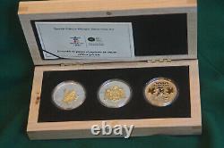 2010 Canada Vancouver Olympics 3 x $5 Silver Maple Leaf 3 coin set in wood box