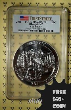 2011 Olympic 5 Oz Silver Quarter PCGS MS69 DMPL First Strike WITH FREE $50 COIN