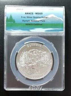 2011 Olympic Silver 25C ATB 5 Oz ANACS MS69 America The Beautiful
